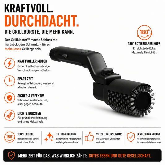 GrillRein® Premium 180° Akku Grillbürste